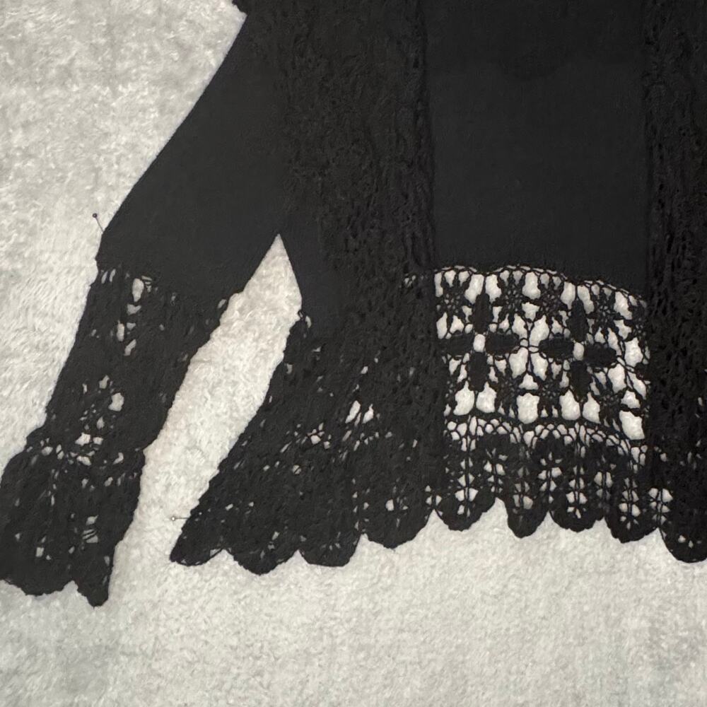 Nine West Lacy Knit Open Front Cardigan Women L Ramie Cotton Linen Blend Black - Picture 6 of 8